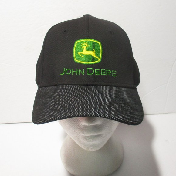 JOHN DEERE Tractor Black Mesh Trucker Style Adjustable Hat Cap NEW!! - Picture 2 of 6